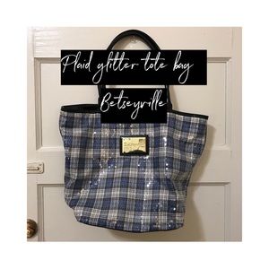 Plaid glitter tote bag